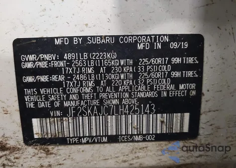 2020 Subaru Forester Premium from USA, damaged, VIN JF2SKAJC7LH425143